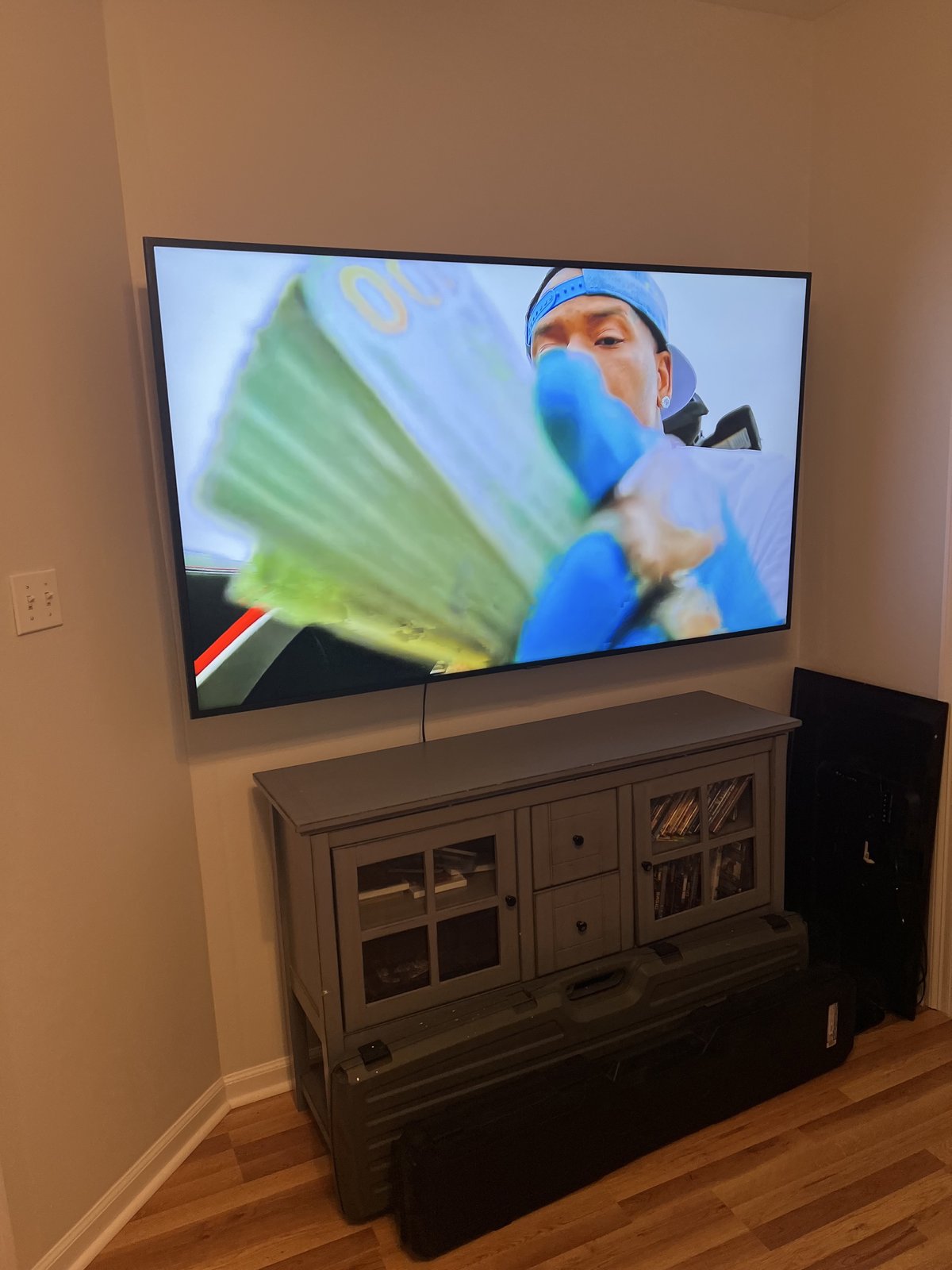 Corner TV mount — tidy route